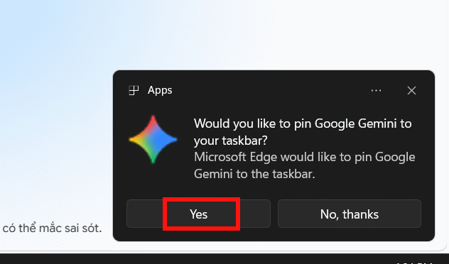 Tạo lối tắt Gemini vào thanh Taskbar
