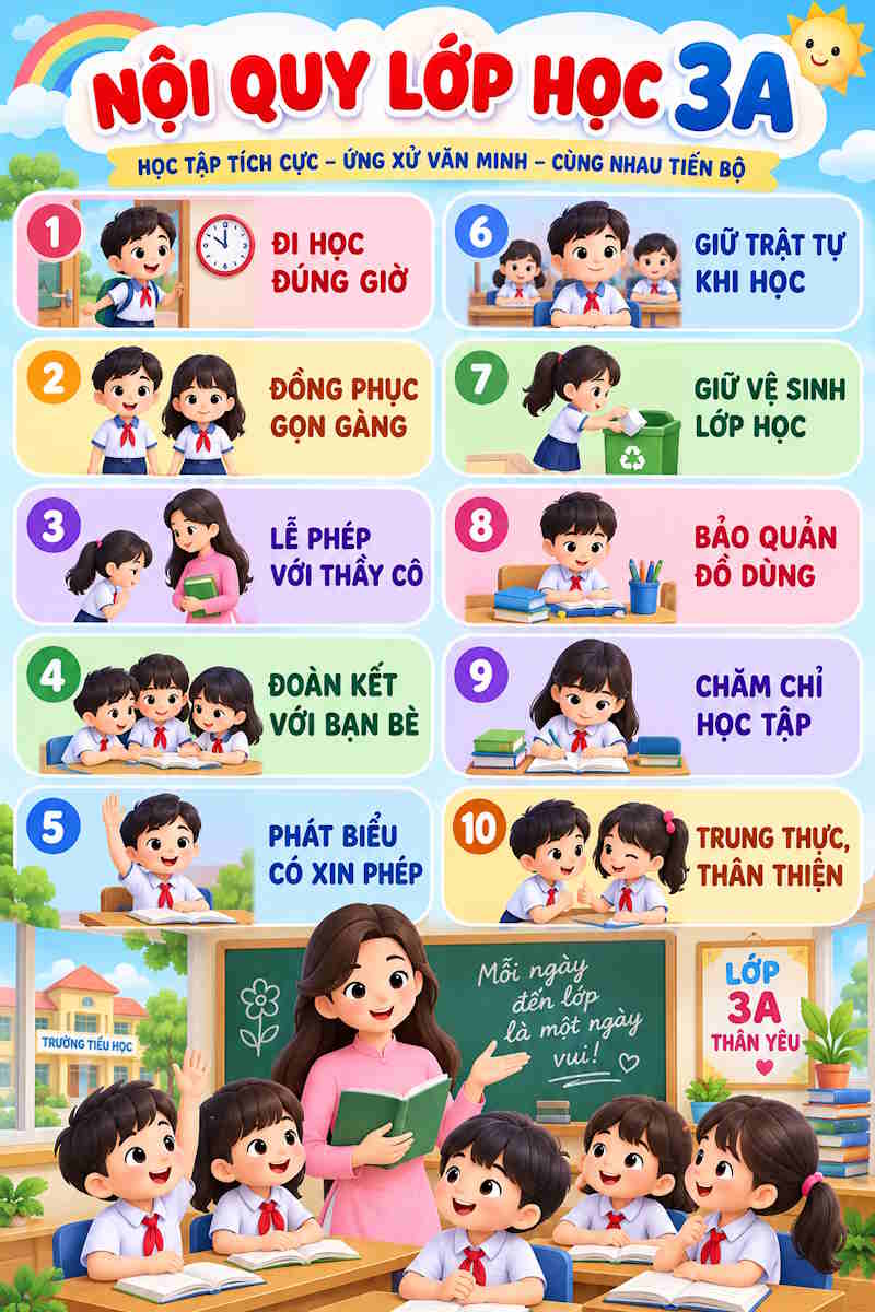 Tạo poster nội quy lớp học Tiểu học