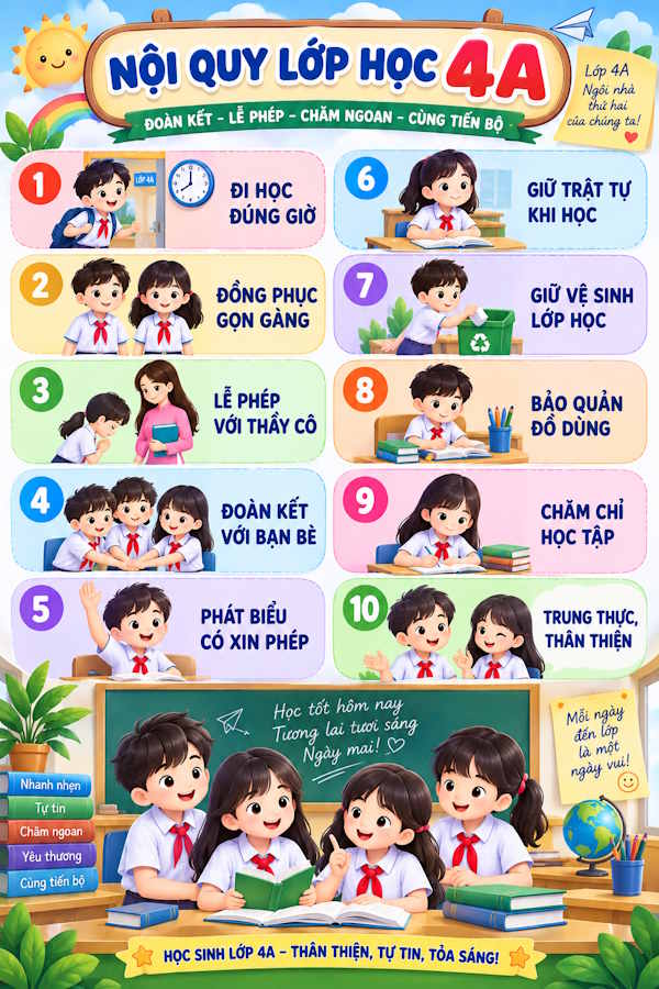 Prompt tạo nội quy lớp học Tiểu học