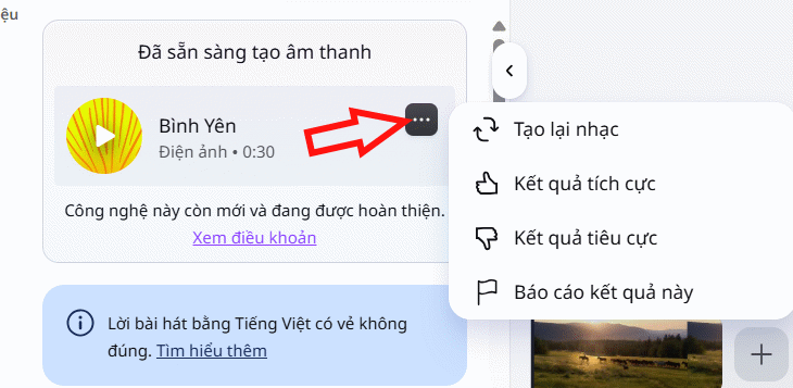 Tạo lại nhạc nền AI trên Canva