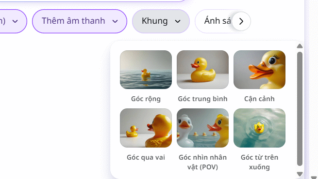Góc quay video AI tạo trên Canva