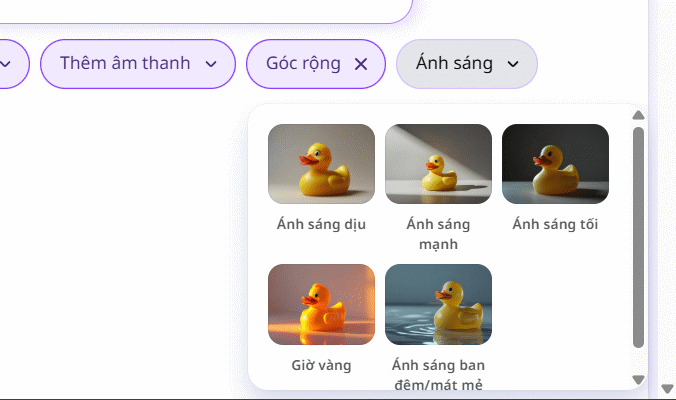 Chọn ánh sáng cho video AI tạo trên Canva