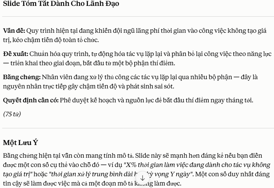 Prompt tạo slide tóm tắt cho quản lý 