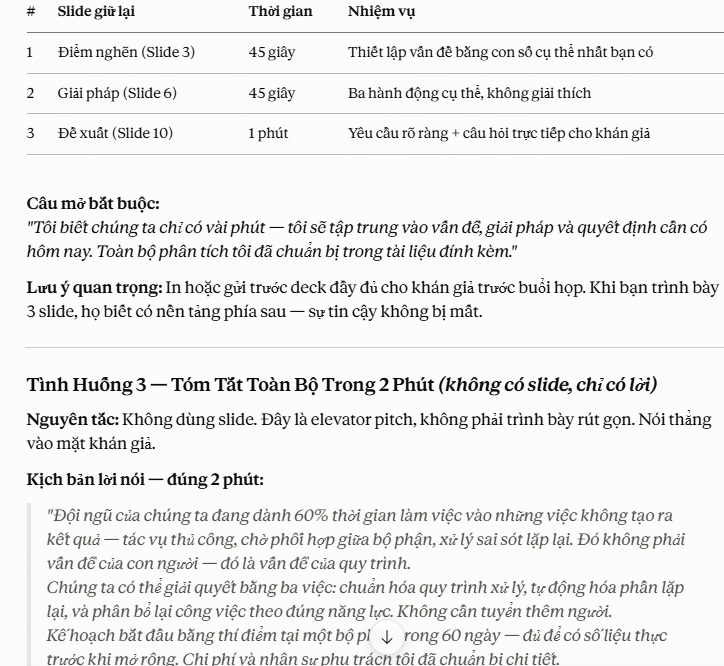 Tình huống cần cắt giảm giờ thuyết trình