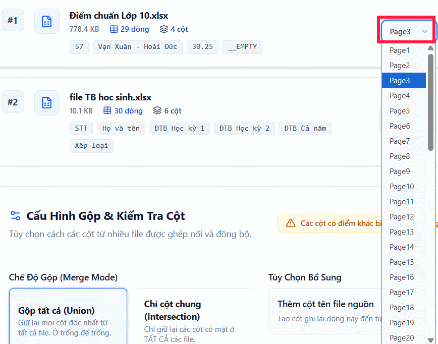 Chọn sheet gộp ExcelMerger Pro