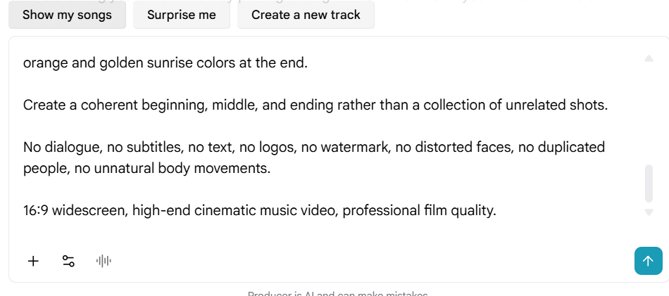 Prompt tạo video ca nhạc trên Google Flow Music