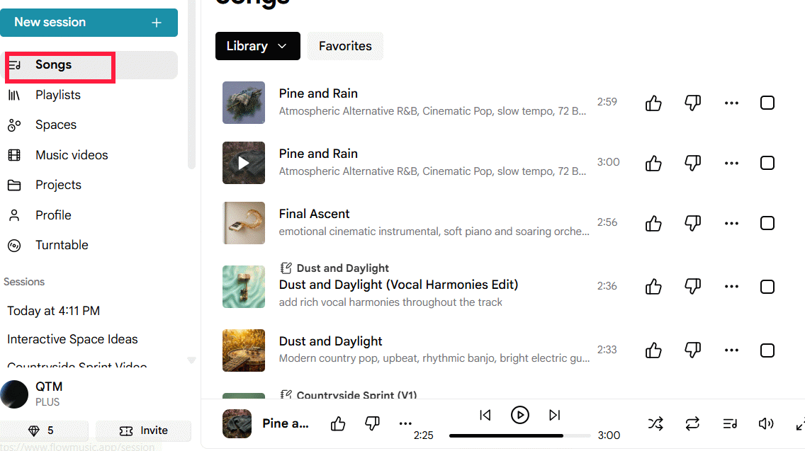 Songs on Google Flow Music
