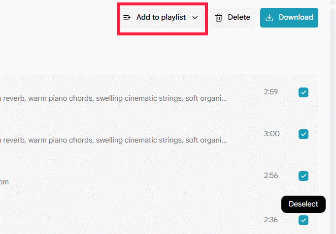 Select songs on Google Flow Music