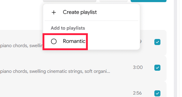 Select playlist to add music on Google Flow Music