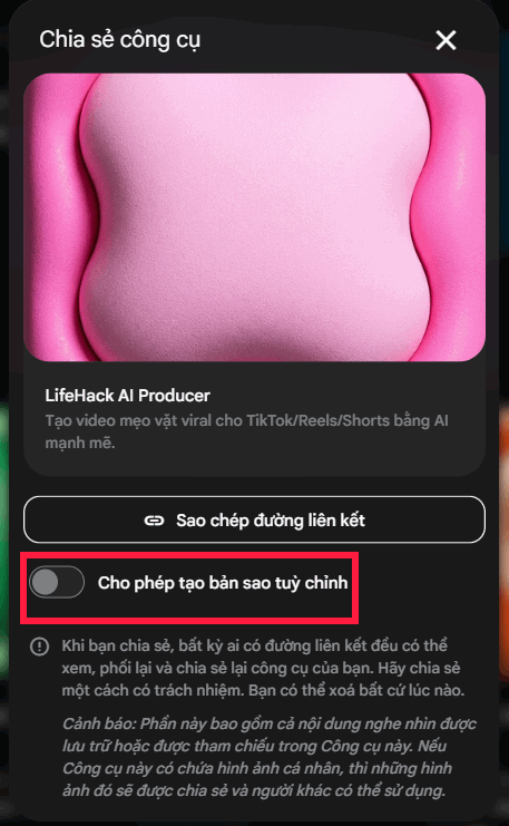 Link chia sẻ công cụ AI trên Google Flow
