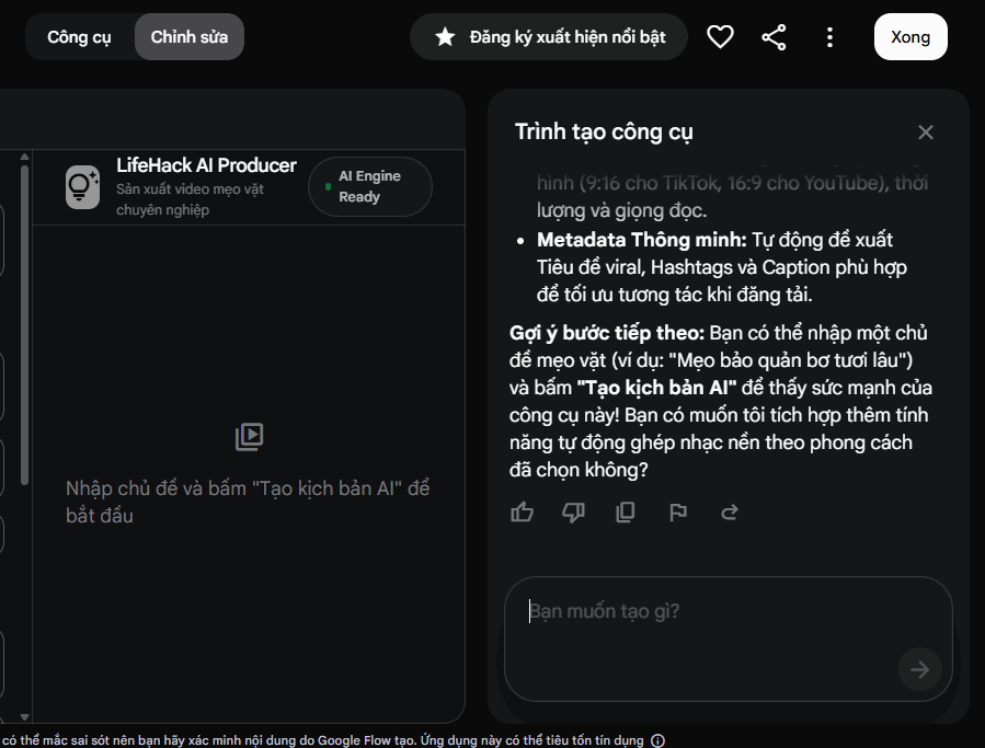 Chỉnh sửa công cụ AI trên Google Flow