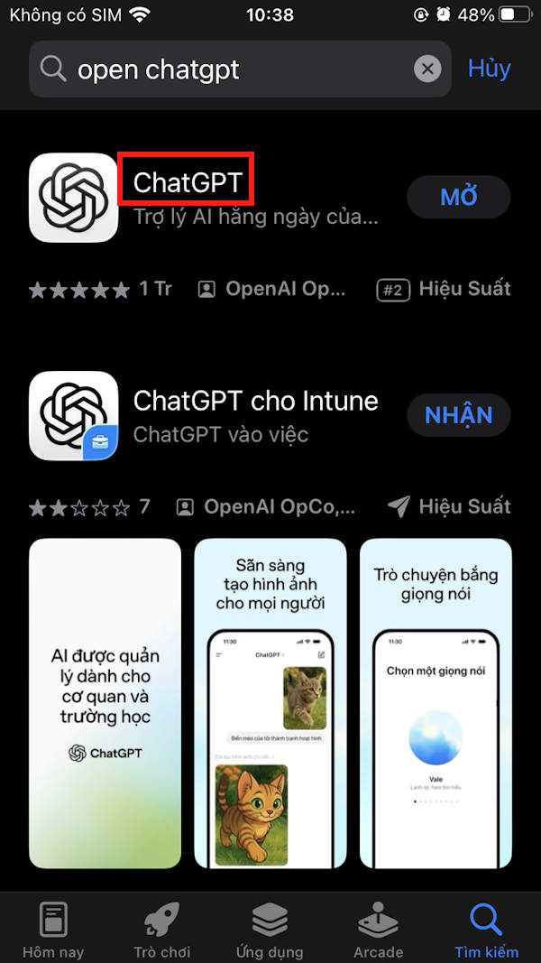 Tìm ứng dụng ChatGPT