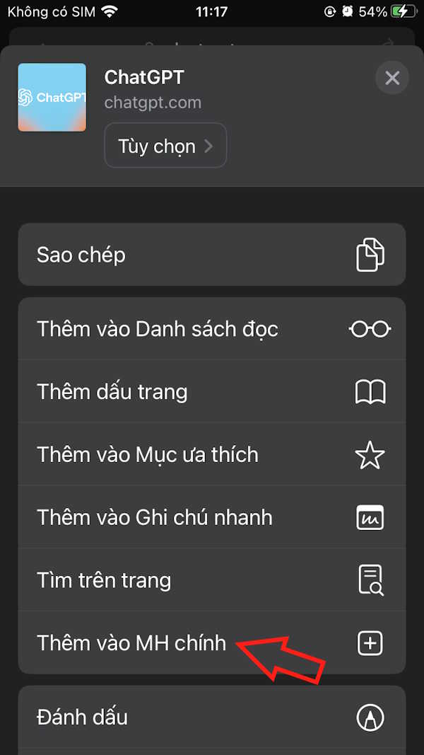 Thêm lối tắt ChatGPT iPhone 