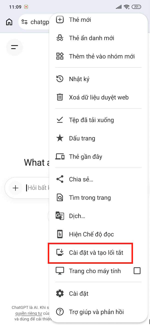 Cài đặt và tạo lối tắt ChatGPT Android
