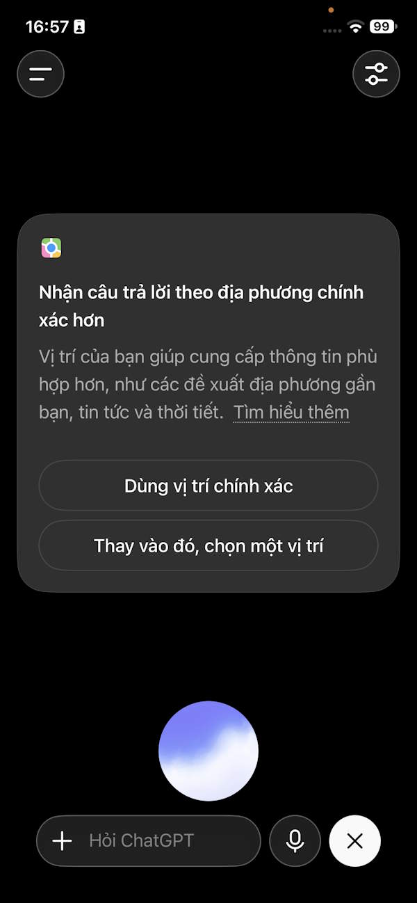 Hỏi vị trí trên ChatGPT Voice điện thoại