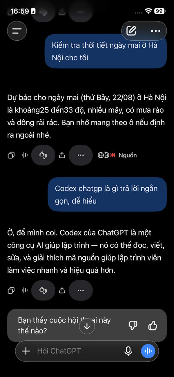 Nội dung chat bằng giọng nói ChatGPT