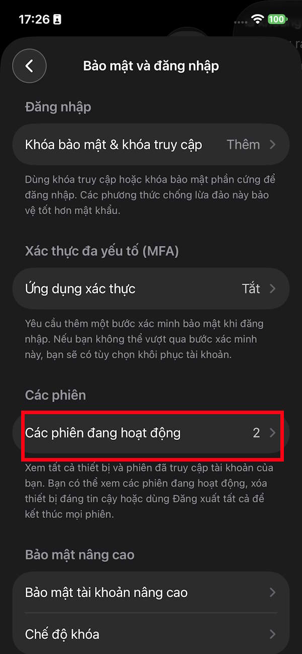 Các phiên đăng nhập