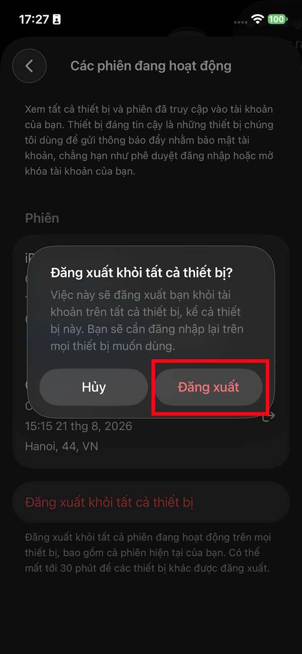 Đăng xuất ChatGPT tất cả thiết bị
