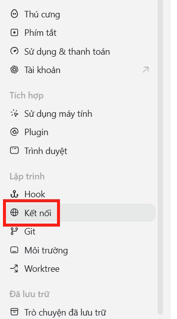 Kết nối trên ChatGPT