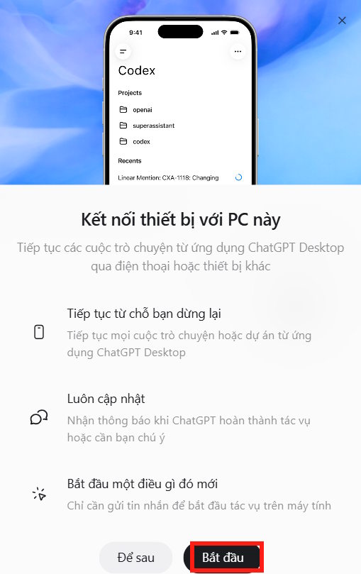 Bắt đầu kết nối trên ChatGPT