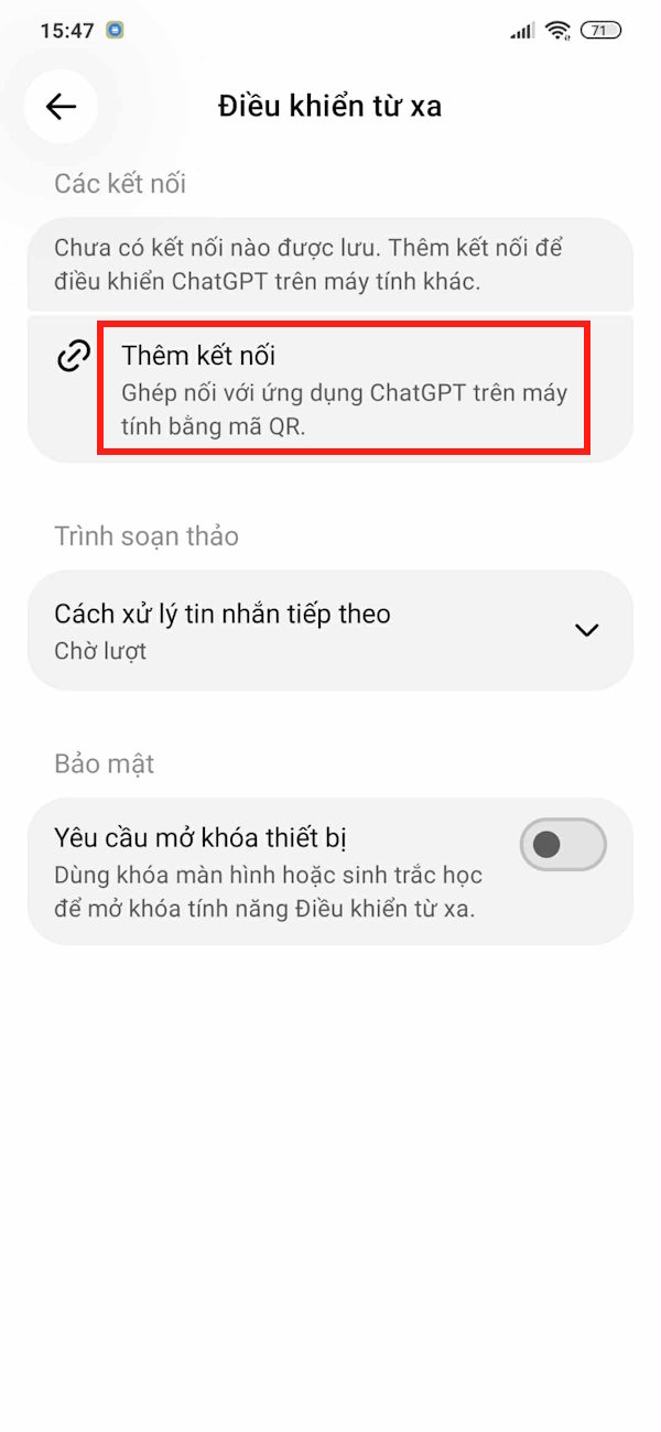 Thêm kết nối ChatGPT điện thoại 