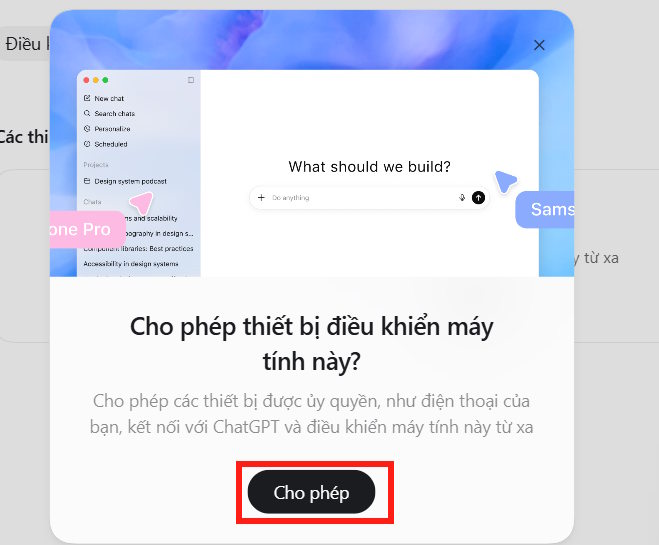 Cho phép kết nối trên ChatGPT