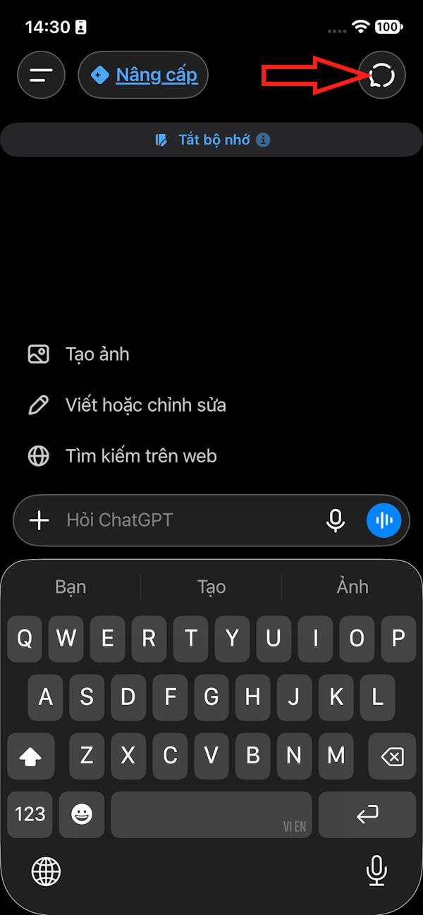Kích hoạt chat tạm thời ChatGPT
