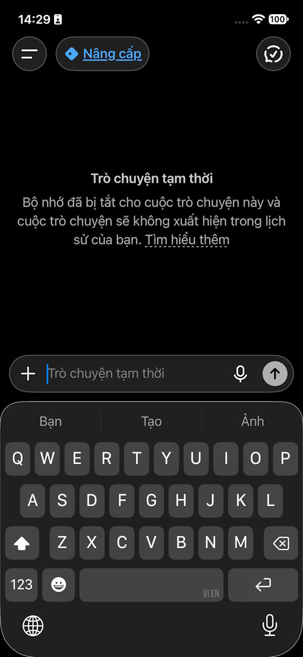 Dùng chat tạm thời ChatGPT