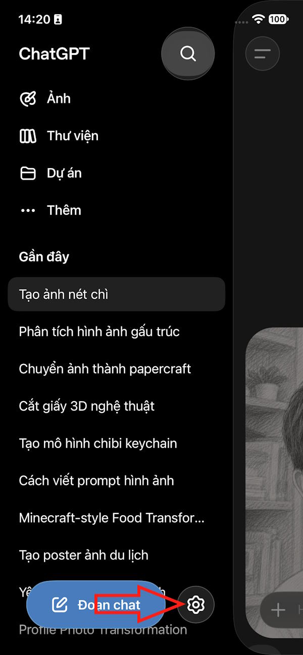 Menu trên ChatGPT
