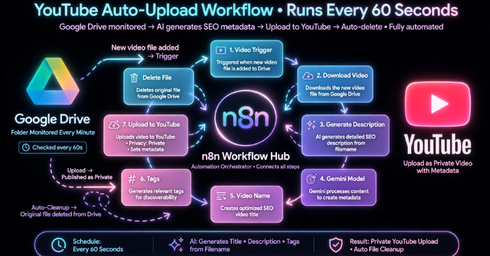 Workflow tự động đăng video Youtube từ Google Drive & tối ưu SEO bằng AI