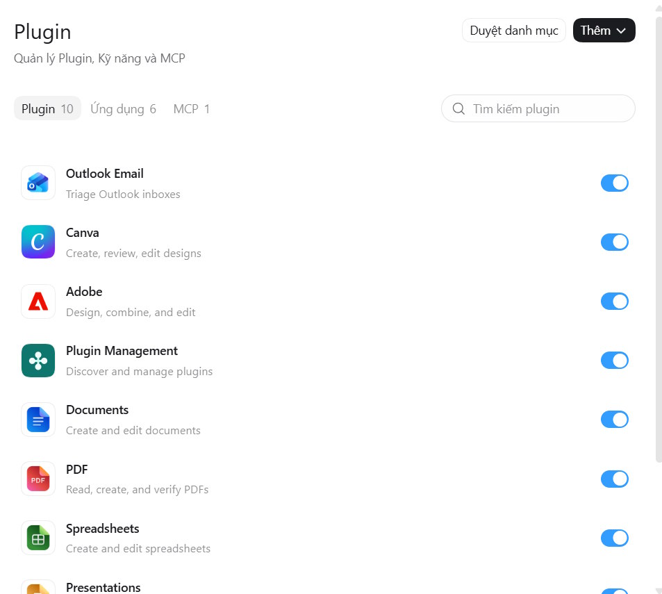 Quản lý plugin trên ChatGPT