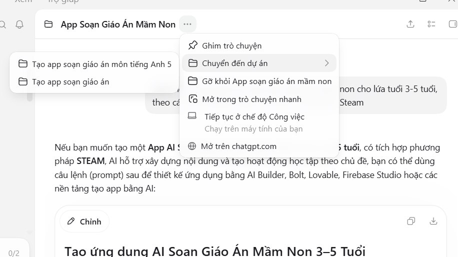 Tùy chỉnh dự án trên ChatGPT trên Windows