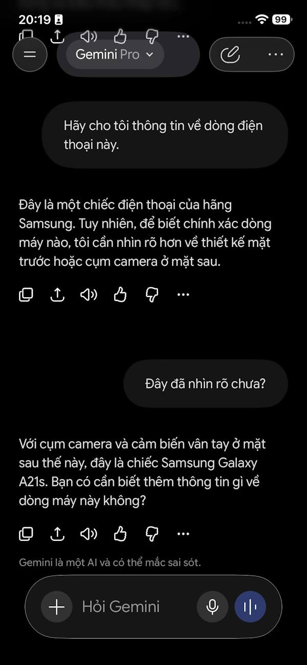 Nội dung từ camera Gemini Live