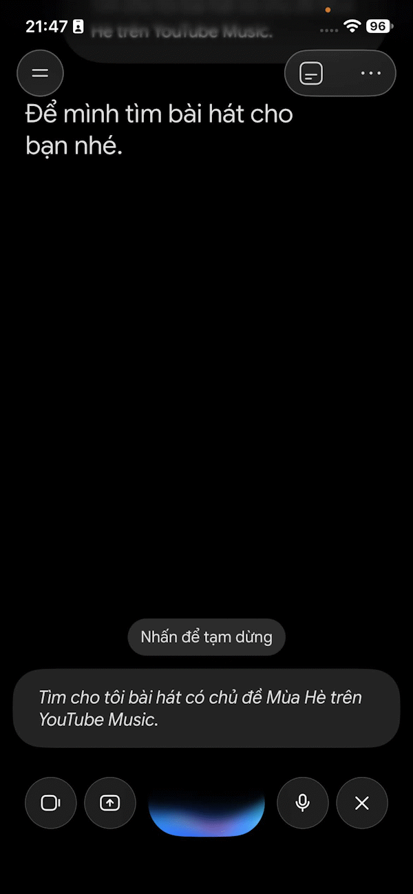 Tìm bài hát Youtube Music trên Gemini Live