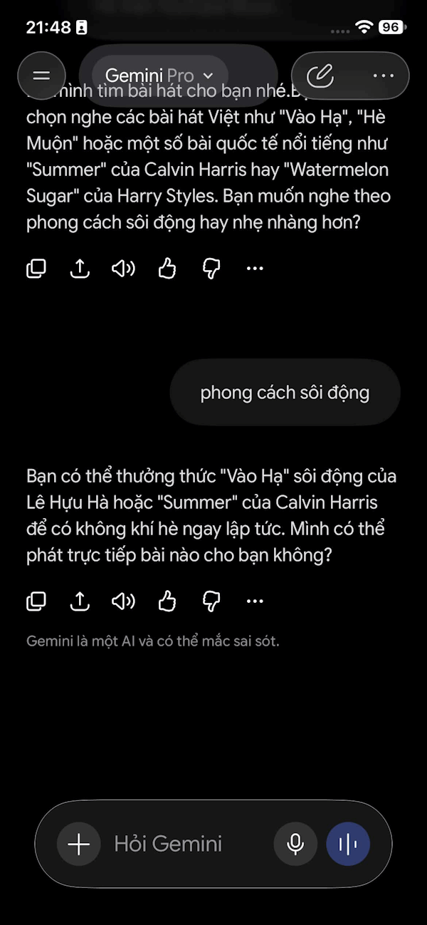 Mở bài hát bằng Gemini Live