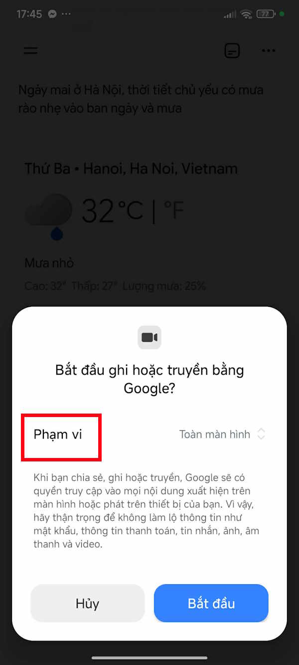 Chế độ chia sẻ màn hình trên Gemini Live