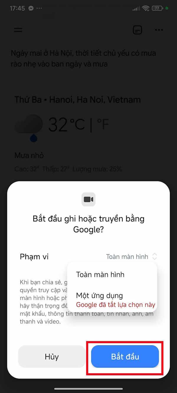 Chia sẻ màn hình trên Gemini Live