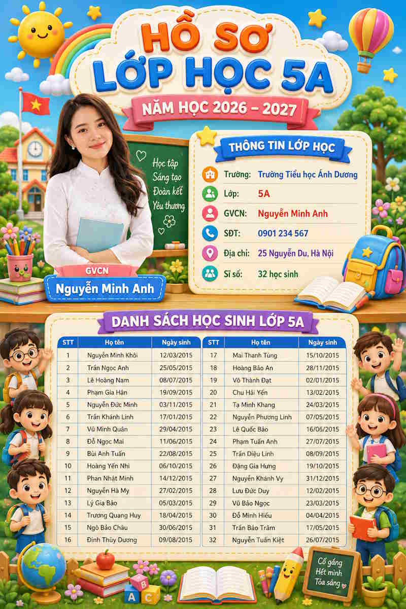 Hồ sơ lớp học Tiểu học