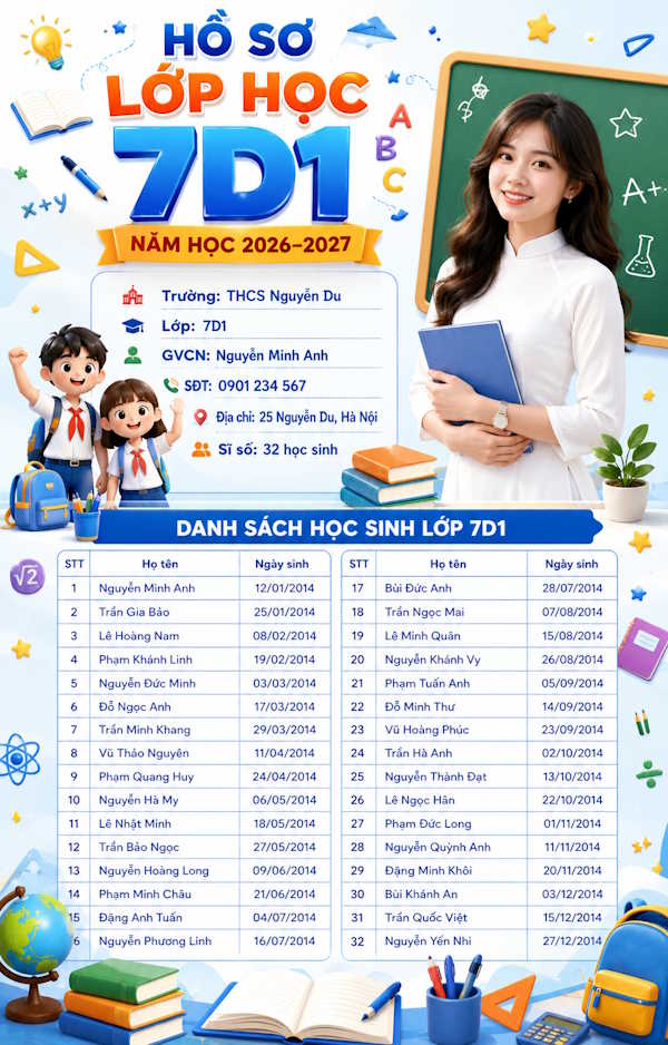 Ảnh hồ sơ lớp học bậc THCS