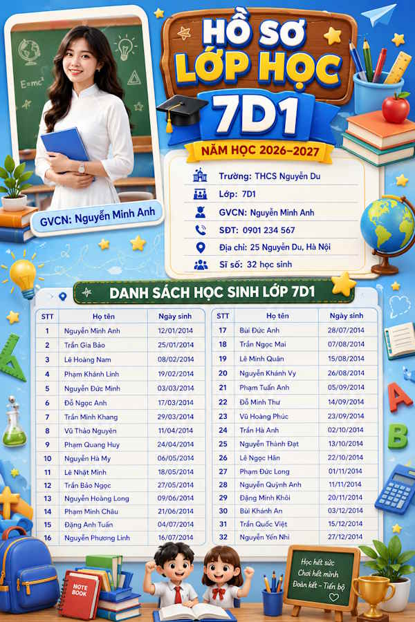 Hồ sơ lớp học THCS