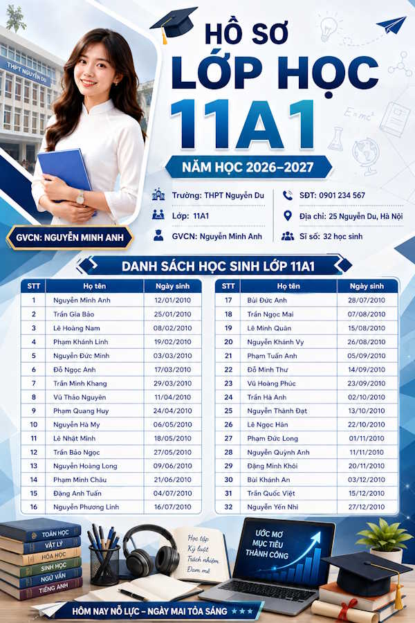 Câu lệnh tạp hồ sơ lớp học THPT