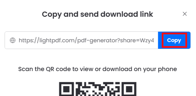 Chia sẻ file PDF trên LightPDF PDF Generator
