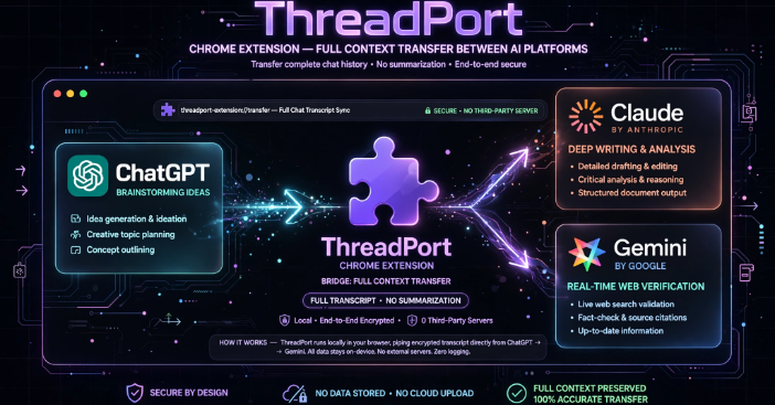 How to Seamlessly Transfer Conversations Between ChatGPT, Claude, and Gemini Using ThreadPort