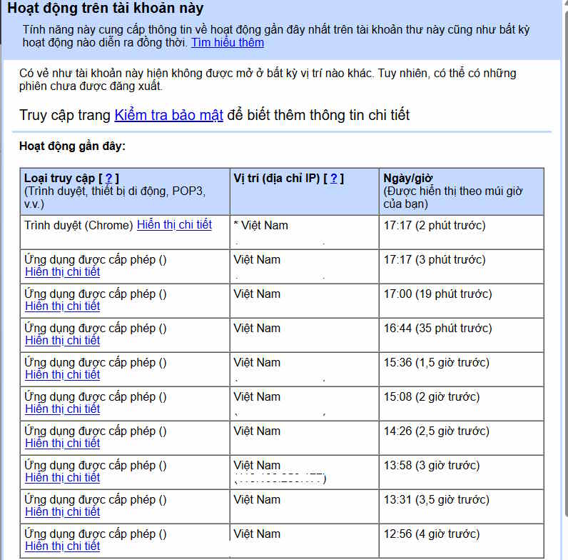Kiểm tra hoạt động đăng nhập Gmail