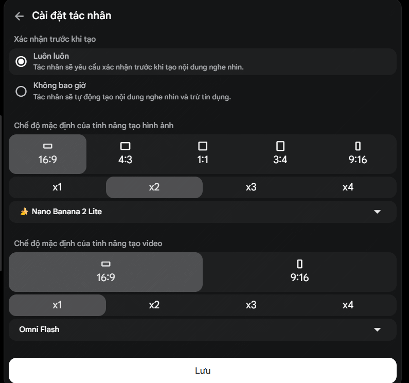 Thay đổi cài đặt tác nhân trên Google Flow