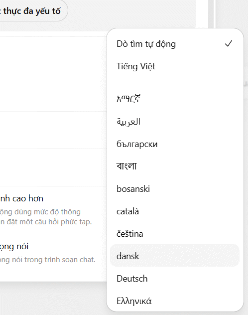 Chọn ngôn ngữ cho ChatGPT