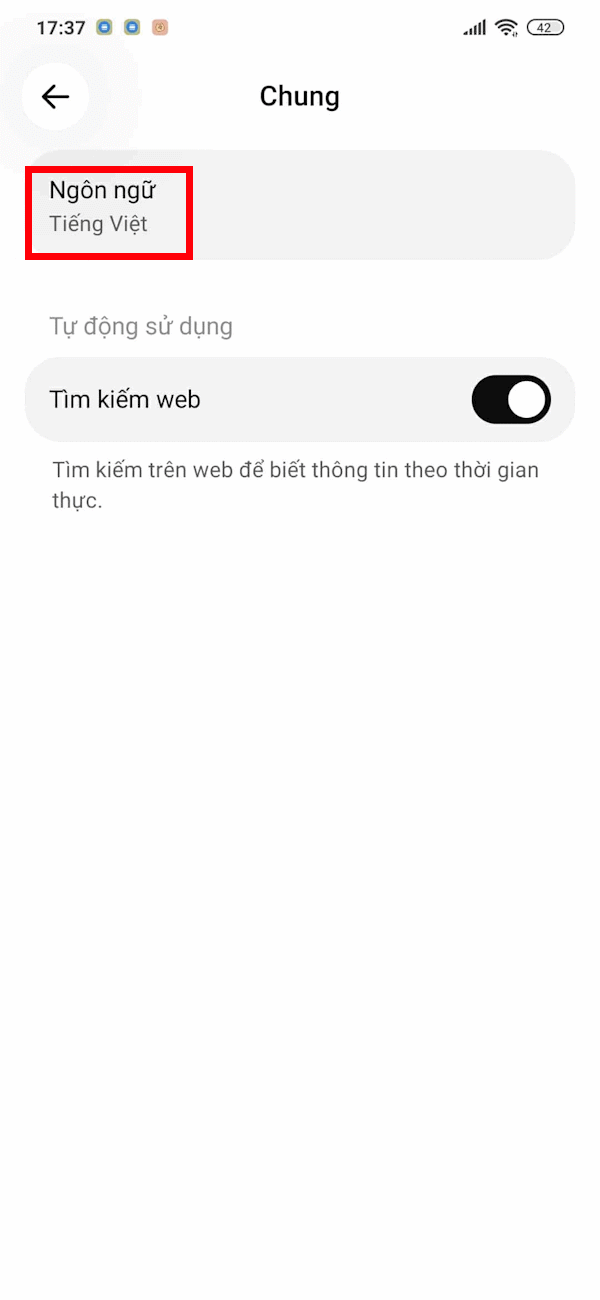 Ngôn ngữ trên ChatGPT Android