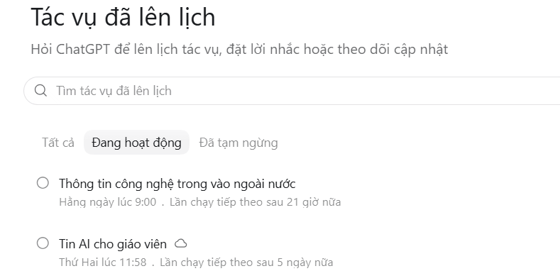 Quản lý nhiệm vụ lên lịch trên ChatGPT