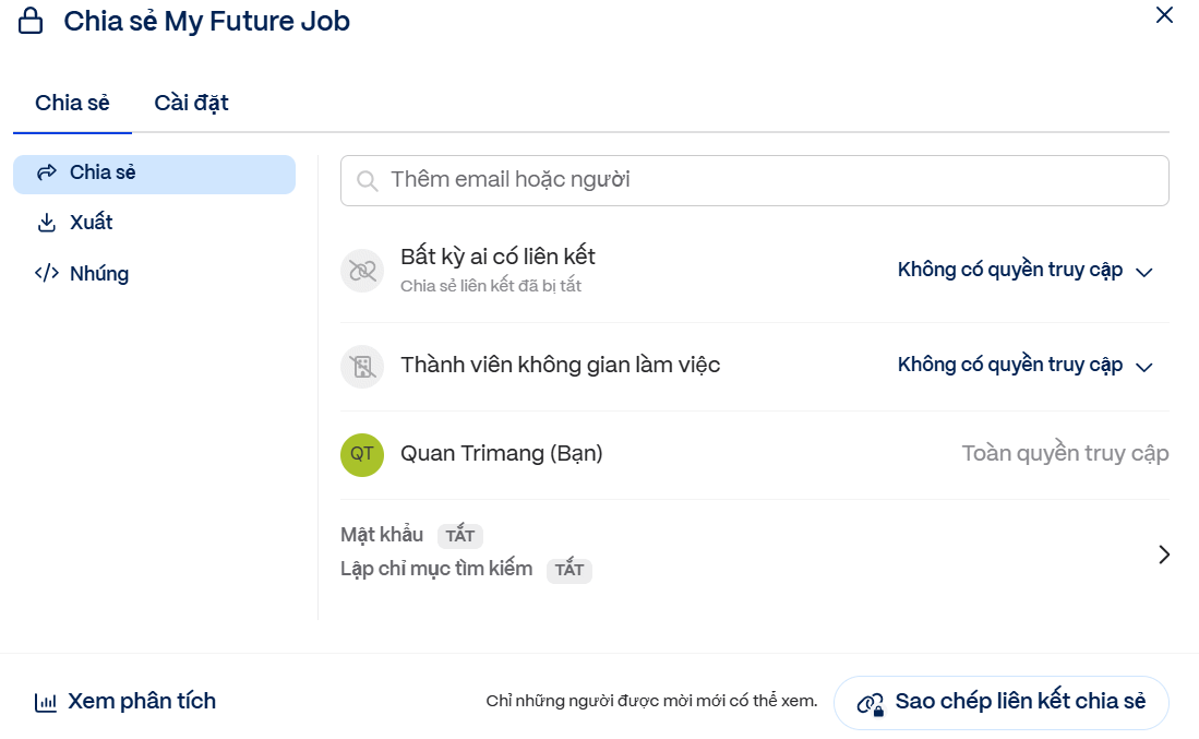 Giao diện chia sẻ slide tạo trên Gamma AI