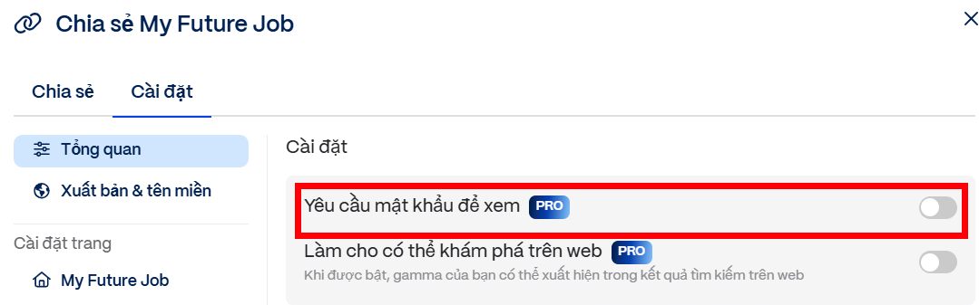 Mật khẩu slide chia sẻ trên Gamma AI
